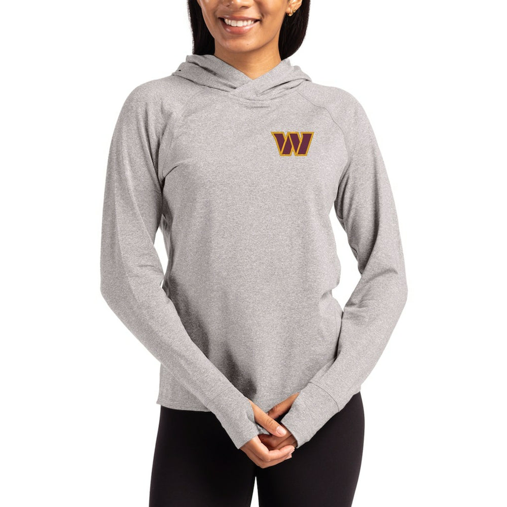 Washington Commanders Cutter & Buck Women's Primary Logo Adapt Knit Recycled Raglan Pullover Hoodie Heather Gray | NFL