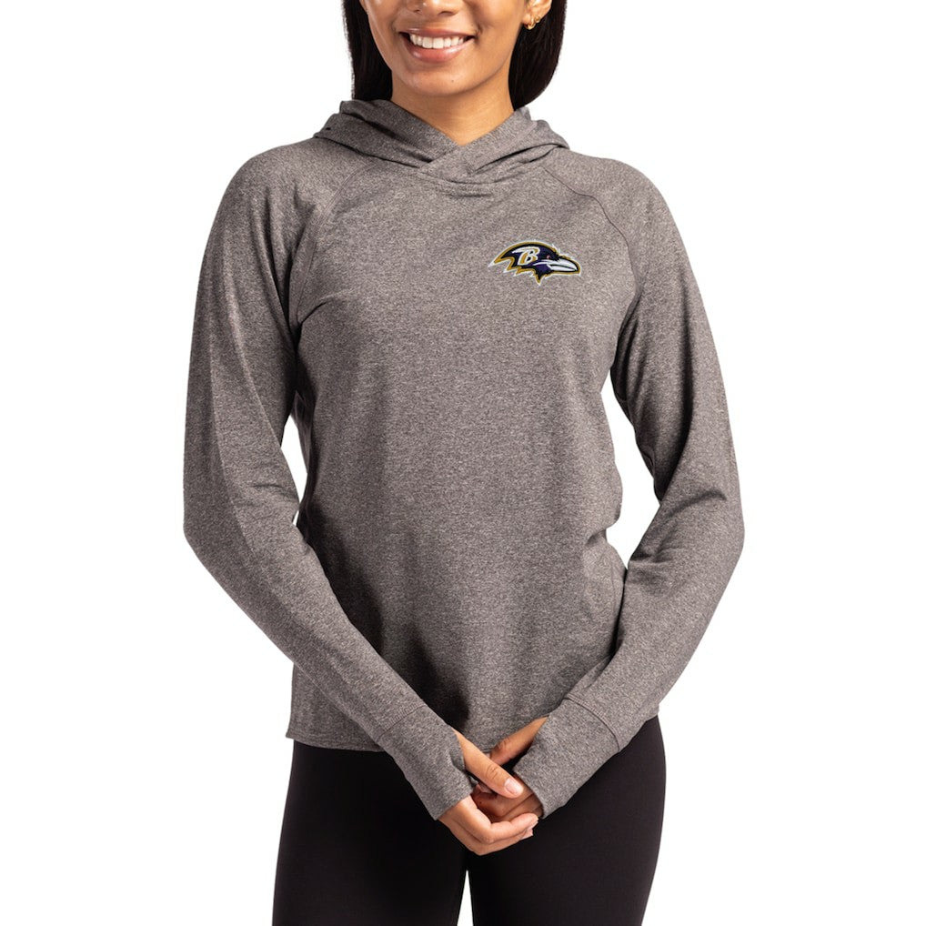 Baltimore Ravens Cutter & Buck Women's Primary Logo Adapt Knit Recycled Raglan Pullover Hoodie Heather Charcoal | NFL
