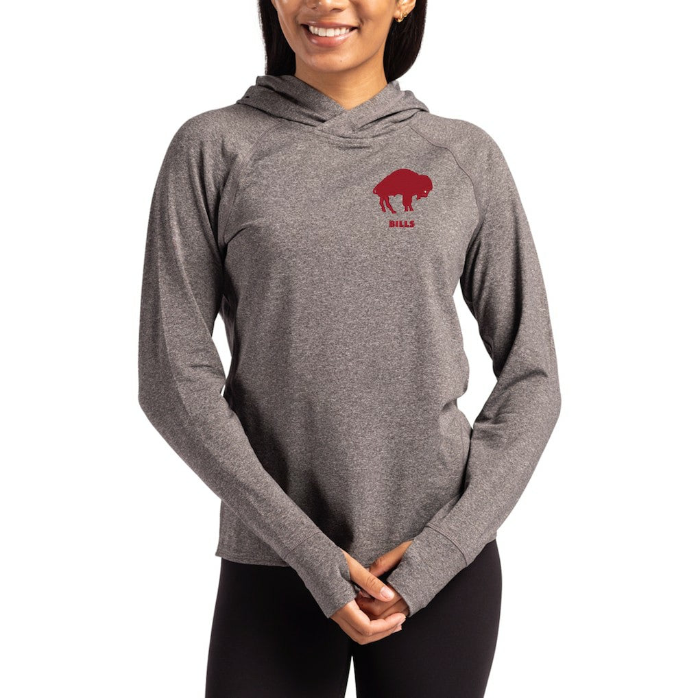 Buffalo Bills Cutter & Buck Women's Throwback Logo Adapt Knit Recycled Raglan Pullover Hoodie Heather Charcoal | NFL