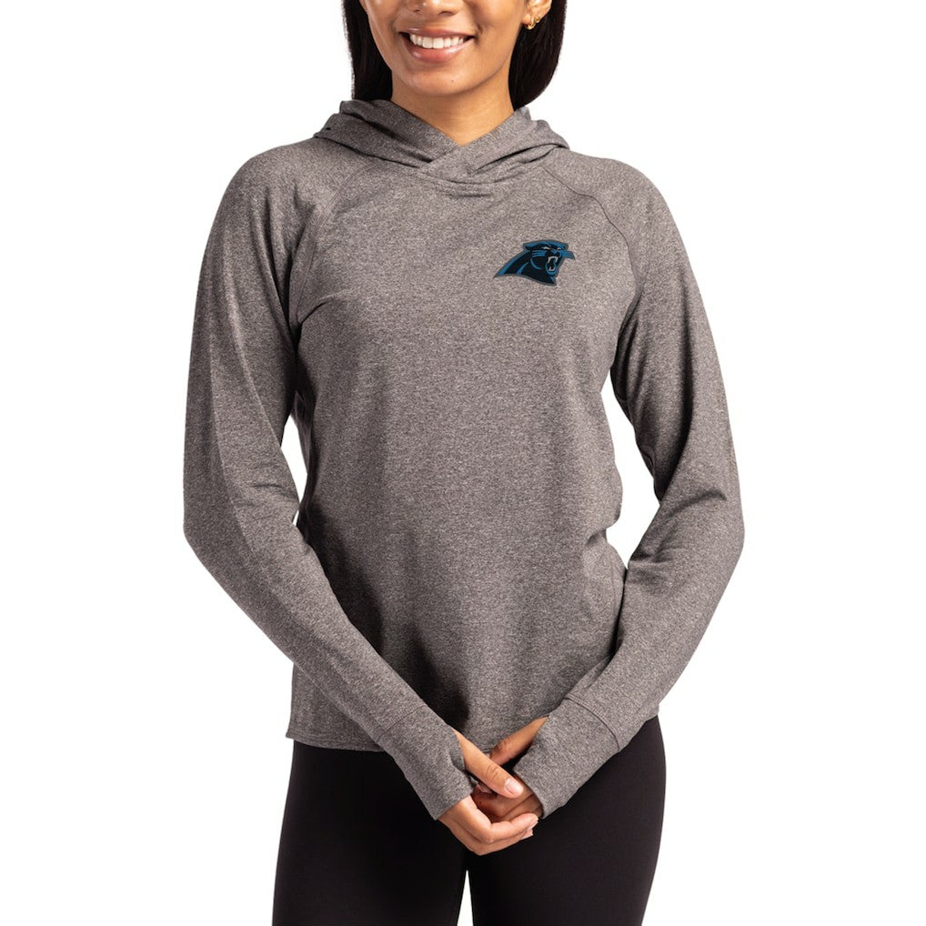 Carolina Panthers Cutter & Buck Women's Primary Logo Adapt Knit Recycled Raglan Pullover Hoodie Heather Charcoal | NFL