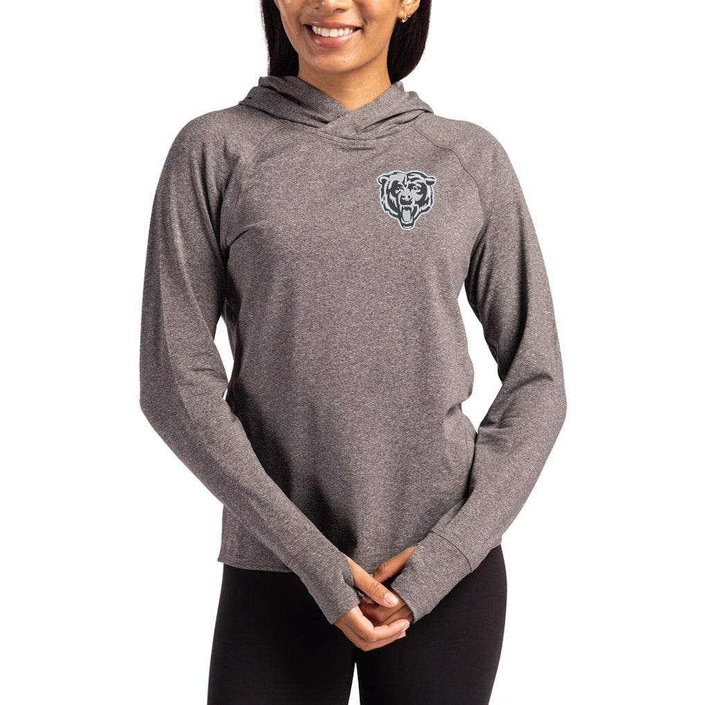 Chicago Bears Cutter & Buck Women's Tonal Logo Adapt Knit Recycled Raglan Pullover Hoodie Heather Charcoal | NFL