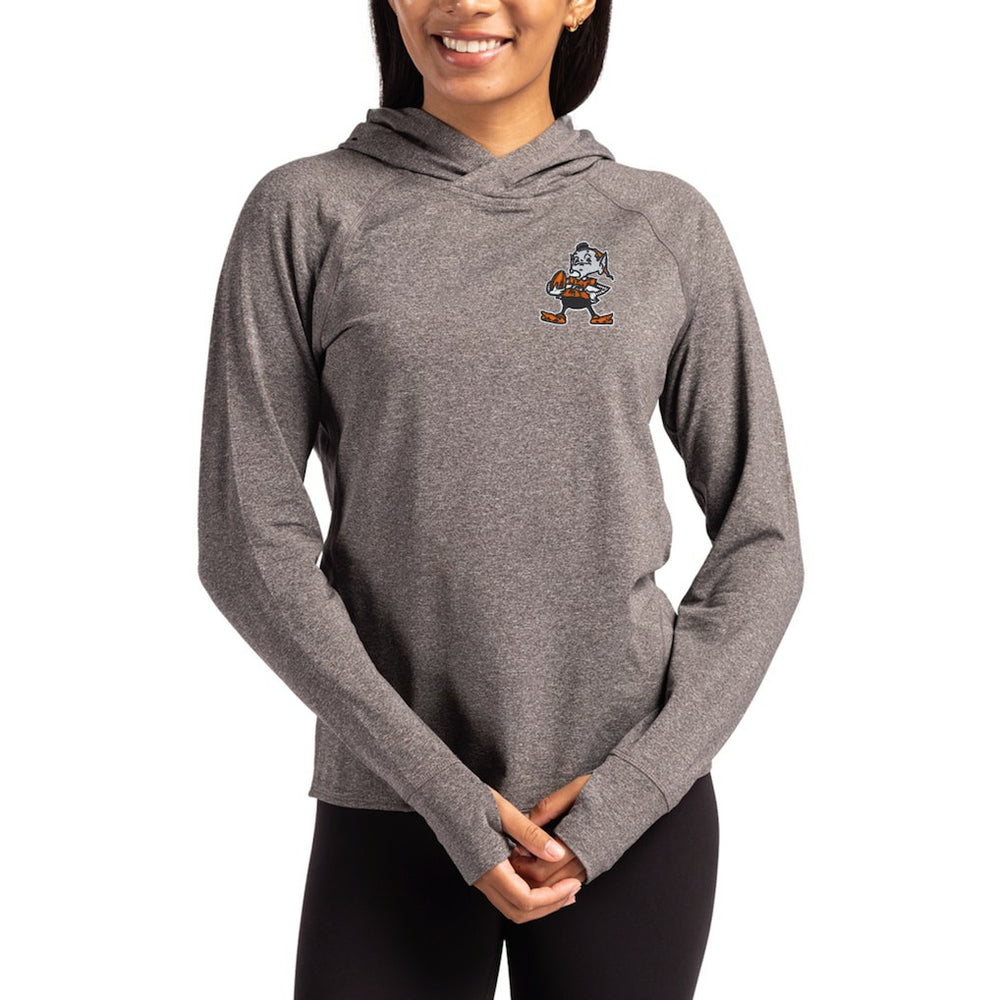 Cleveland Browns Cutter & Buck Women's Throwback Logo Adapt Knit Recycled Raglan Pullover Hoodie Heather Charcoal | NFL