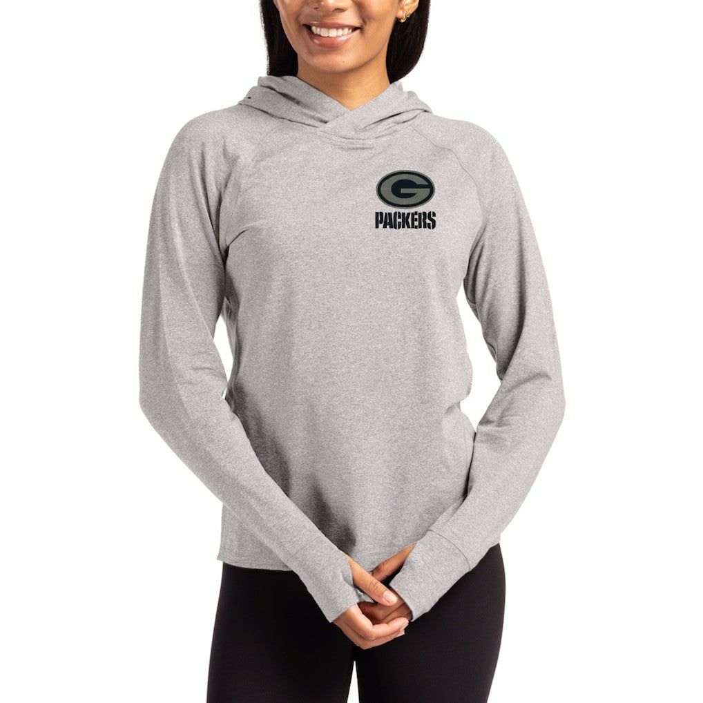 Green Bay Packers Cutter & Buck Women's Tonal Logo Adapt Knit Recycled Raglan Pullover Hoodie Heather Gray | NFL
