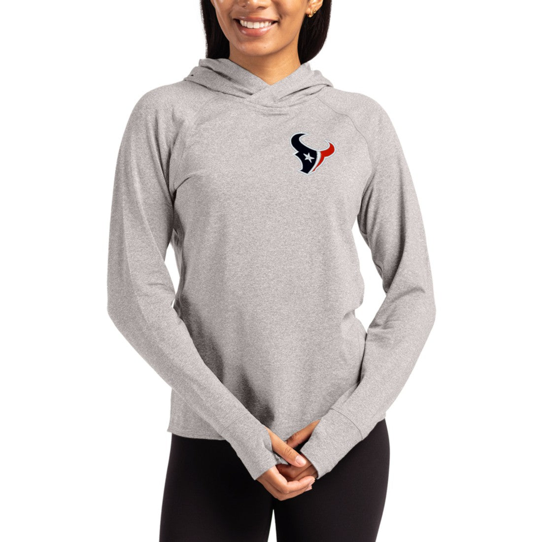 Houston Texans Cutter & Buck Women's Primary Logo Adapt Knit Recycled Raglan Pullover Hoodie Heather Gray | NFL