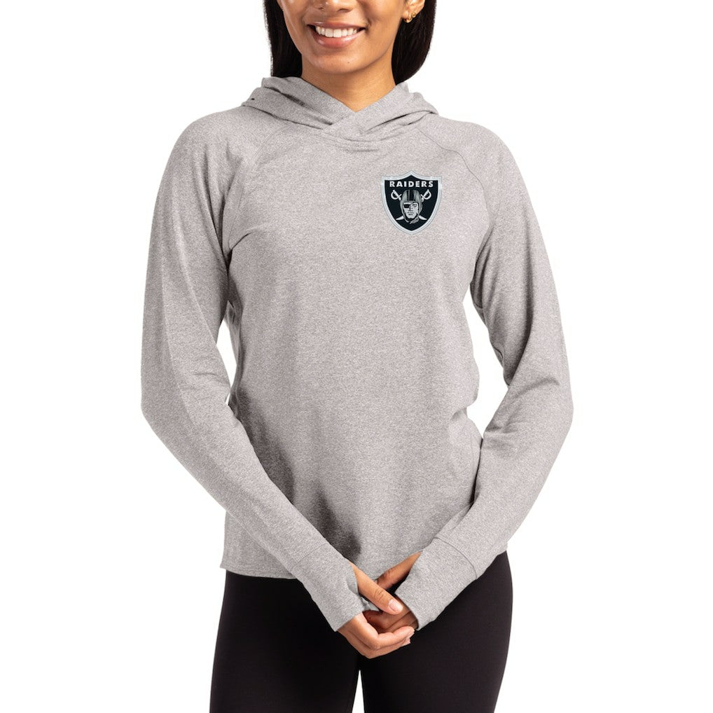 Las Vegas Raiders Cutter & Buck Women's Primary Logo Adapt Knit Recycled Raglan Pullover Hoodie Heather Gray | NFL