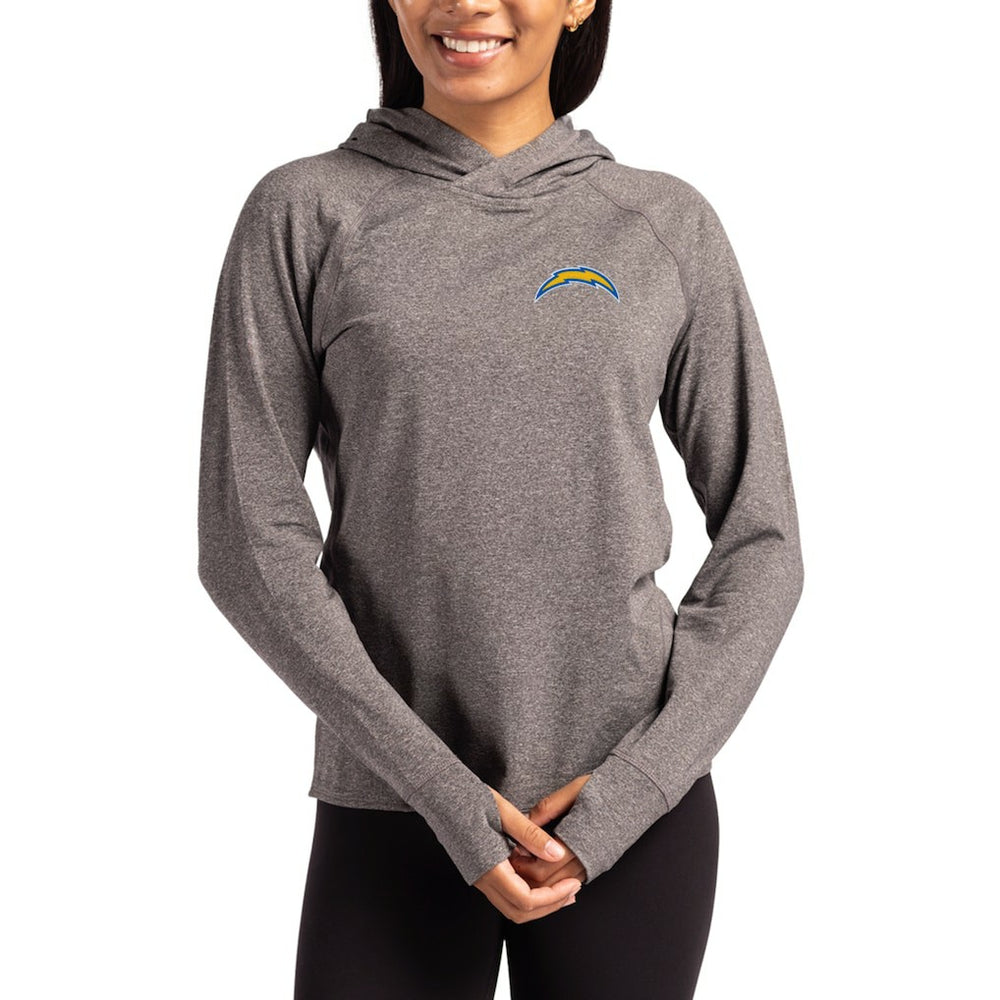 Los Angeles Chargers Cutter & Buck Women's Primary Logo Adapt Knit Recycled Raglan Pullover Hoodie Heather Charcoal | NFL