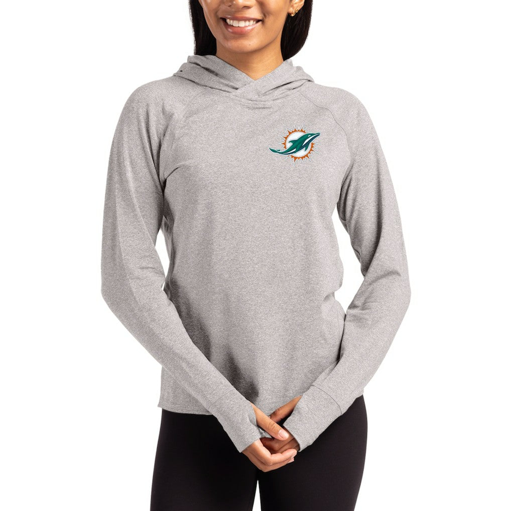 Miami Dolphins Cutter & Buck Women's Primary Logo Adapt Knit Recycled Raglan Pullover Hoodie Heather Gray | NFL