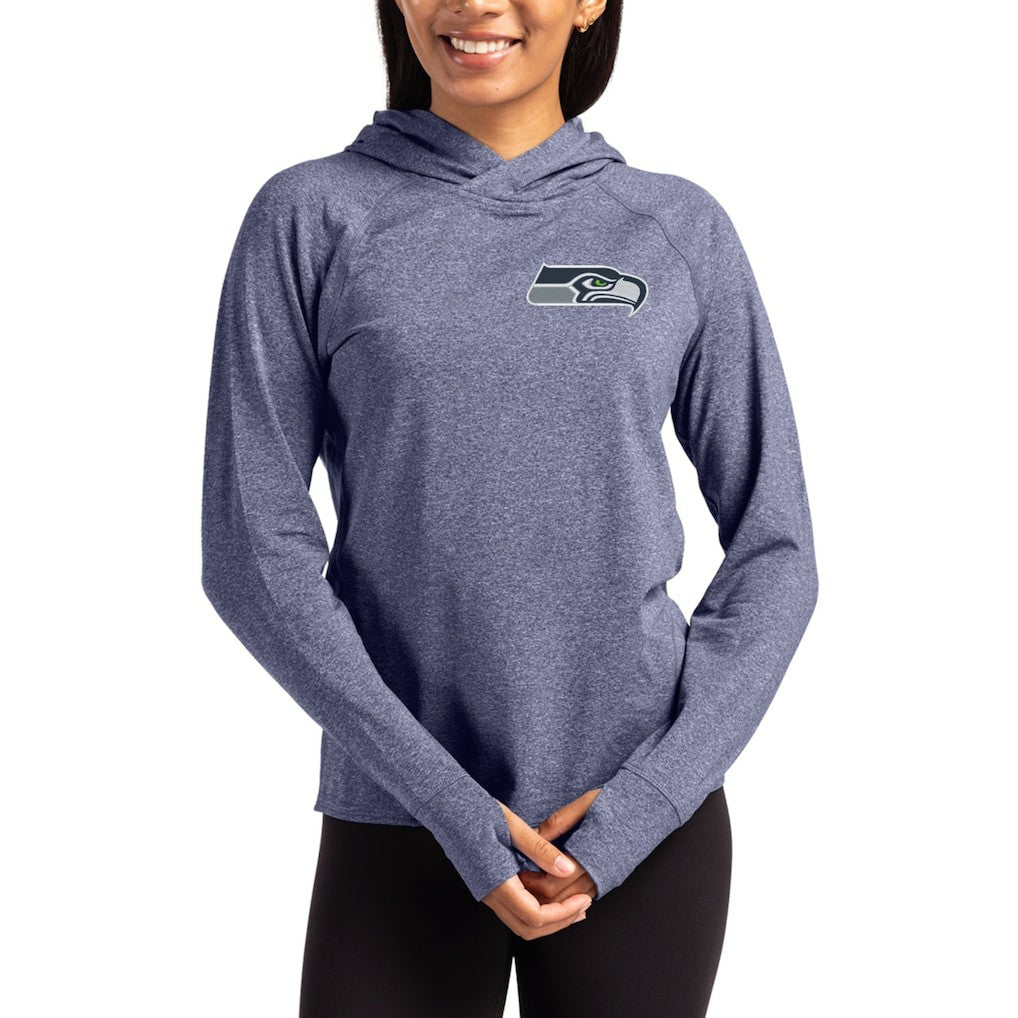 Seattle Seahawks Cutter & Buck Women's Primary Logo Adapt Knit Recycled Raglan Pullover Hoodie Heather Navy | NFL