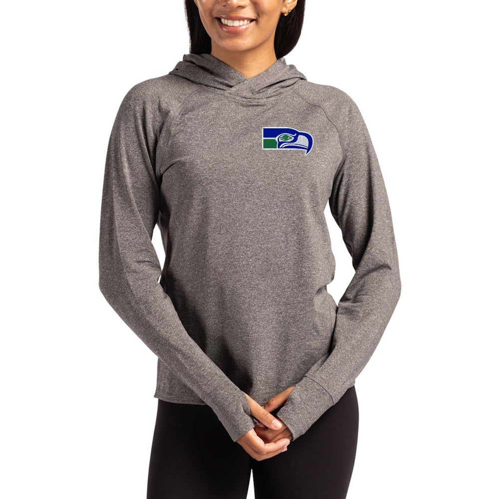 Seattle Seahawks Cutter & Buck Women's Throwback Logo Adapt Knit Recycled Raglan Pullover Hoodie Heather Charcoal | NFL