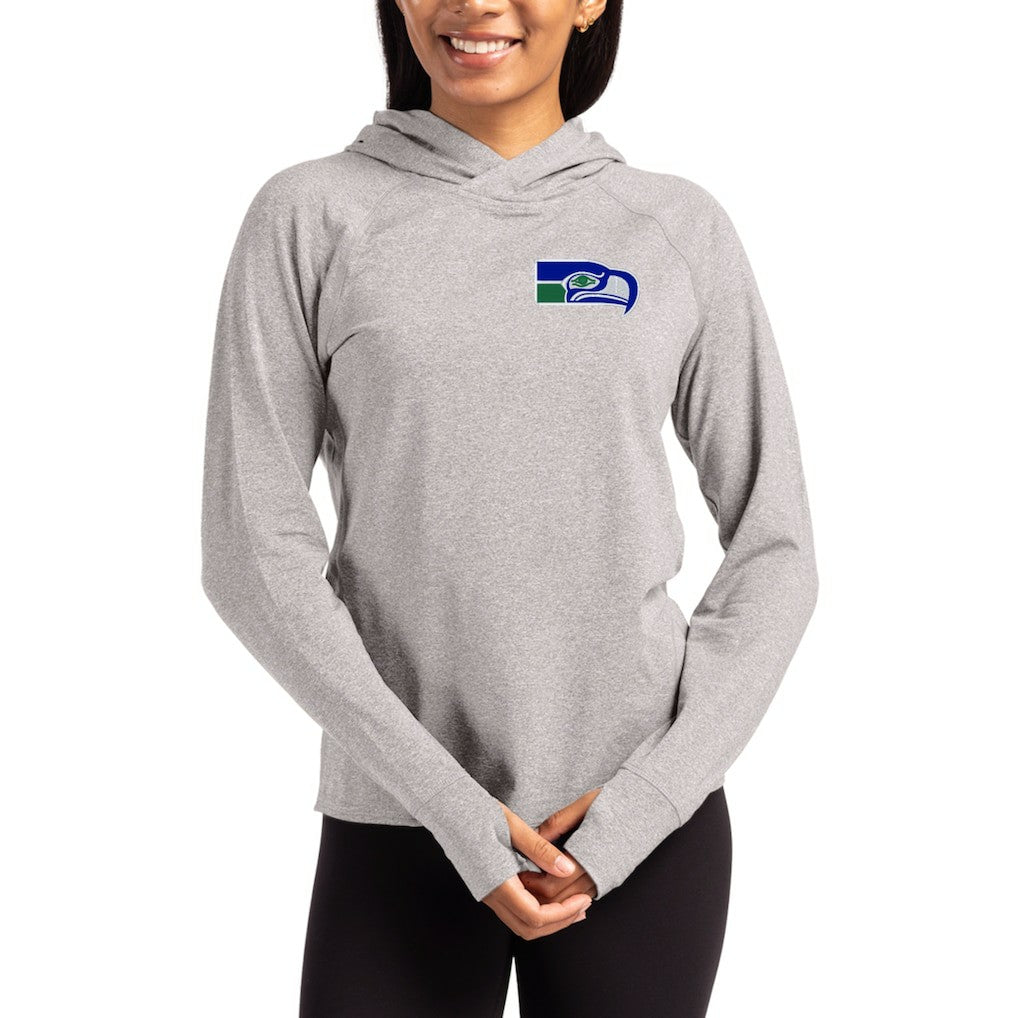 Seattle Seahawks Cutter & Buck Women's Throwback Logo Adapt Knit Recycled Raglan Pullover Hoodie Heather Gray | NFL