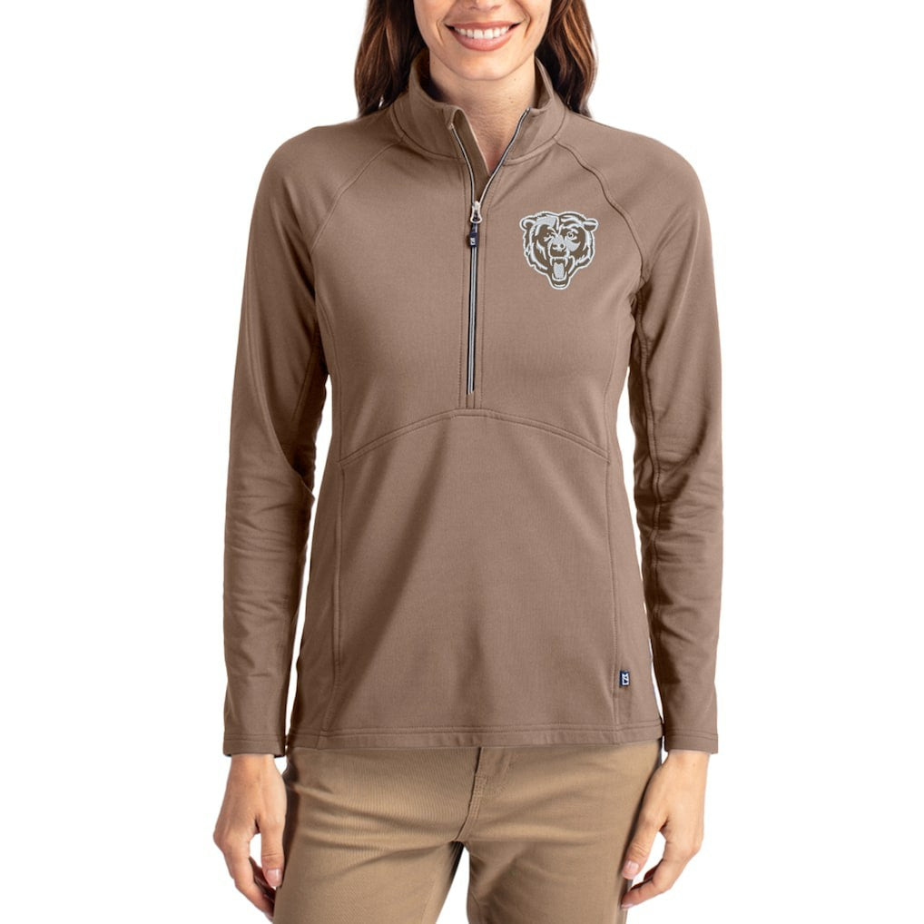 Chicago Bears Cutter & Buck Women's Tonal Adapt Eco Knit Stretch Recycled Raglan Half-Zip Pullover Brown | NFL
