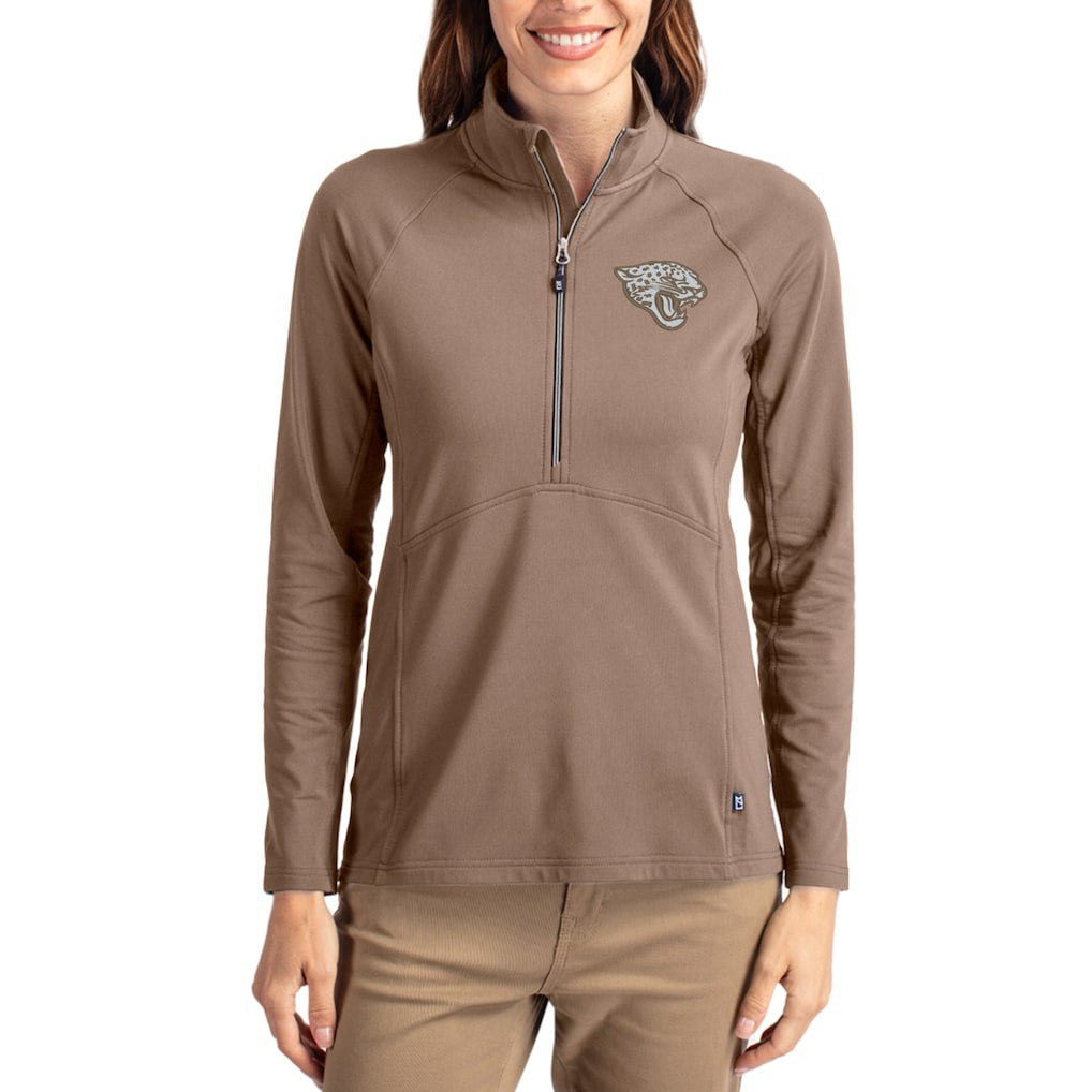 Jacksonville Jaguars Cutter & Buck Women's Tonal Adapt Eco Knit Stretch Recycled Raglan Half-Zip Pullover Brown | NFL
