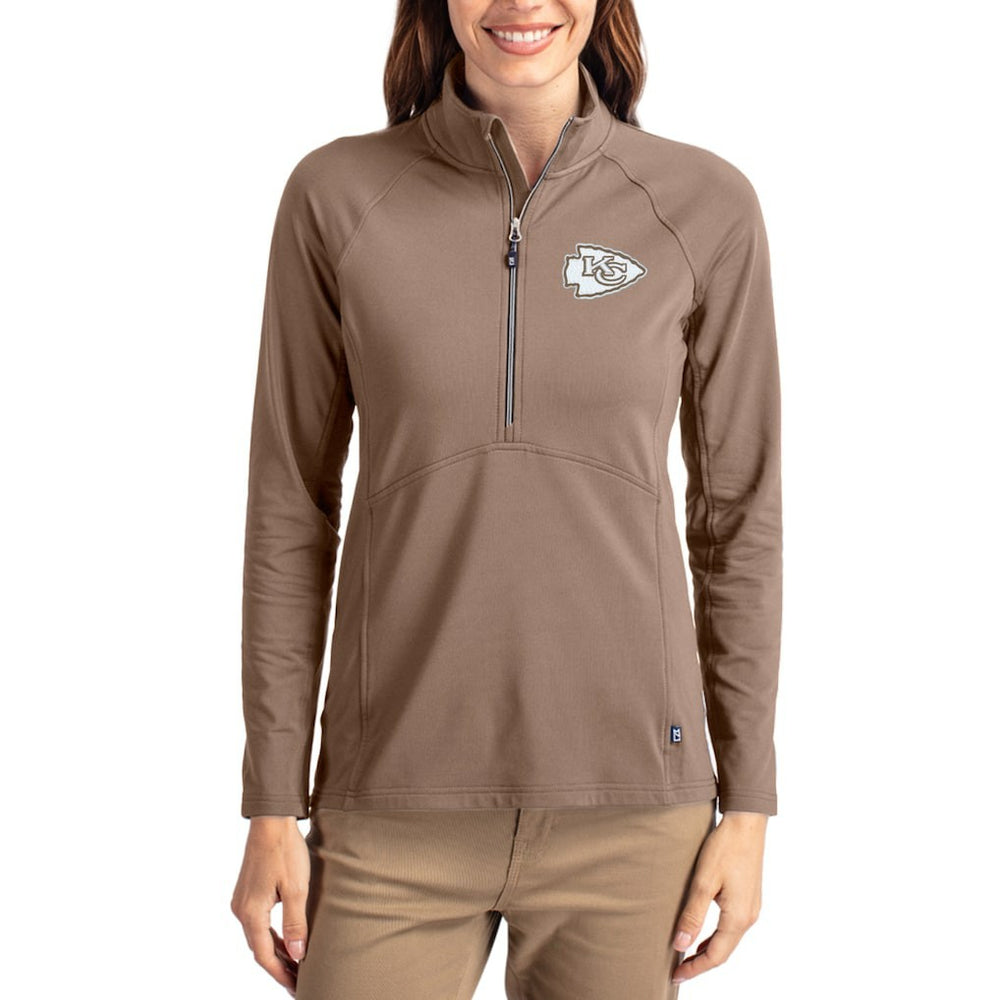 Kansas City Chiefs Cutter & Buck Women's Tonal Adapt Eco Knit Stretch Recycled Raglan Half-Zip Pullover Brown | NFL