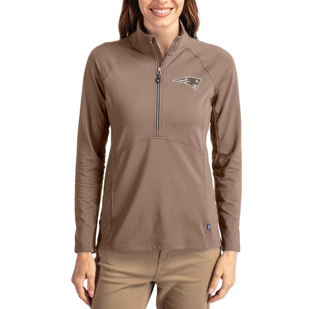 New England Patriots Cutter & Buck Women's Tonal Adapt Eco Knit Stretch Recycled Raglan Half-Zip Pullover Brown | NFL