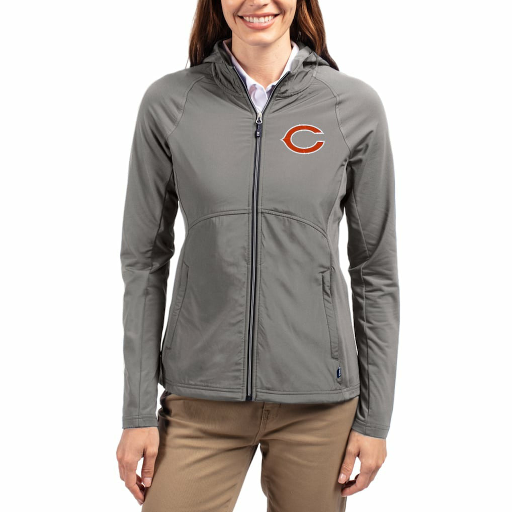 Chicago Bears Cutter & Buck Women's Adapt Eco Knit Hybrid Recycled Raglan Full-Zip Hoodie Jacket Gray | NFL