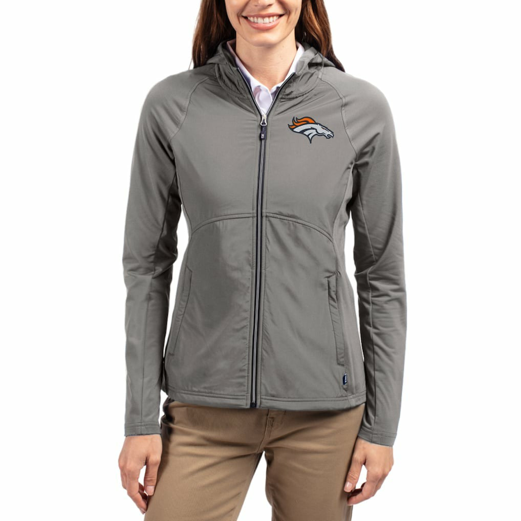 Denver Broncos Cutter & Buck Women's Adapt Eco Knit Hybrid Recycled Raglan Full-Zip Hoodie Jacket Gray | NFL