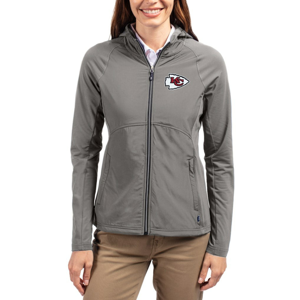 Kansas City Chiefs Cutter & Buck Women's Adapt Eco Knit Hybrid Recycled Raglan Full-Zip Hoodie Jacket Gray | NFL