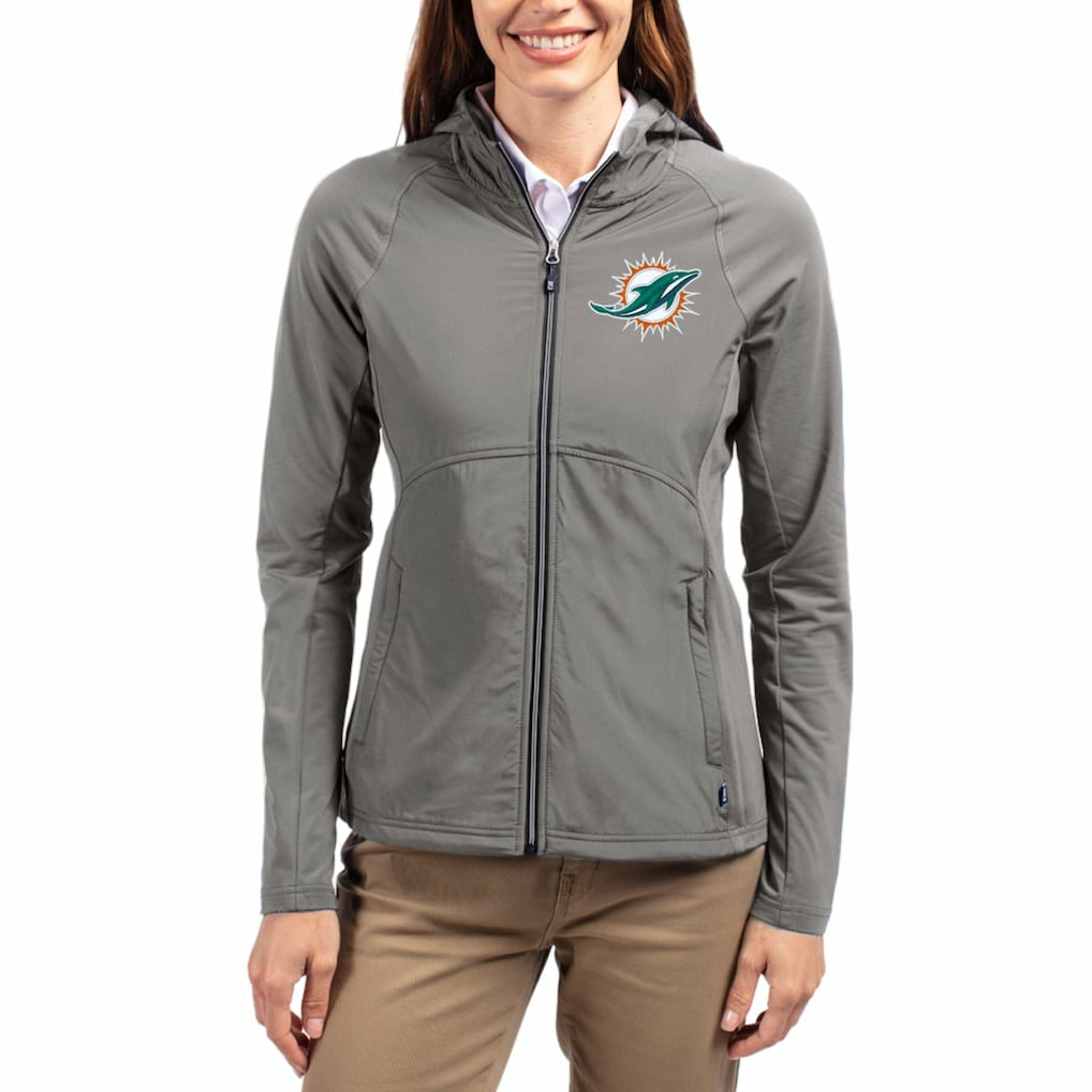Miami Dolphins Cutter & Buck Women's Adapt Eco Knit Hybrid Recycled Raglan Full-Zip Hoodie Jacket Gray | NFL
