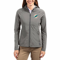 Miami Dolphins Cutter & Buck Women's Adapt Eco Knit Hybrid Recycled Raglan Full-Zip Hoodie Jacket Gray | NFL
