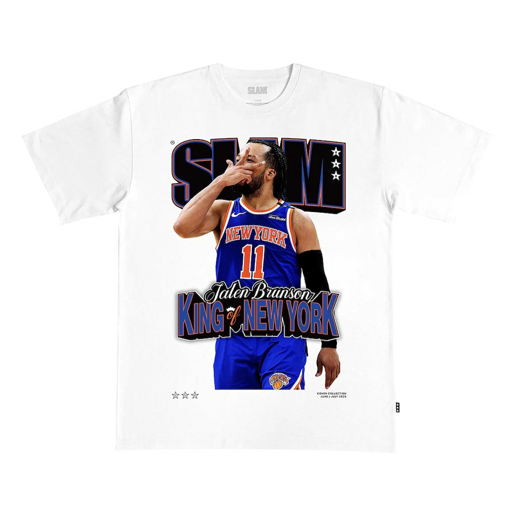 Jalen Brunson New York Knicks SLAM Unisex King of New York Cover T-Shirt White - NBA