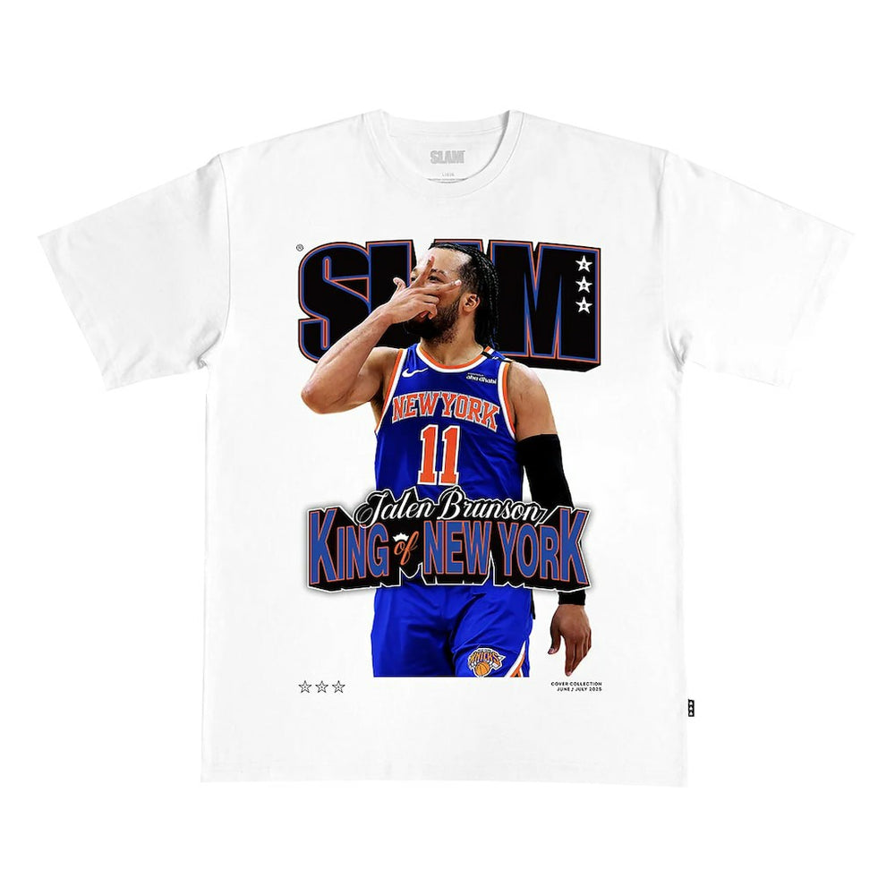 Jalen Brunson New York Knicks SLAM Unisex King of New York Cover T-Shirt White - NBA