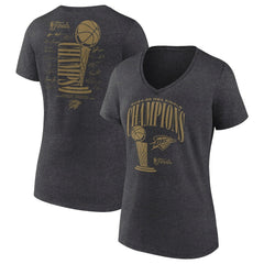 Oklahoma City Thunder Women's 2025 NBA Finals Champions Double Dribble V-Neck T-Shirt Heather Charcoal - NBA
