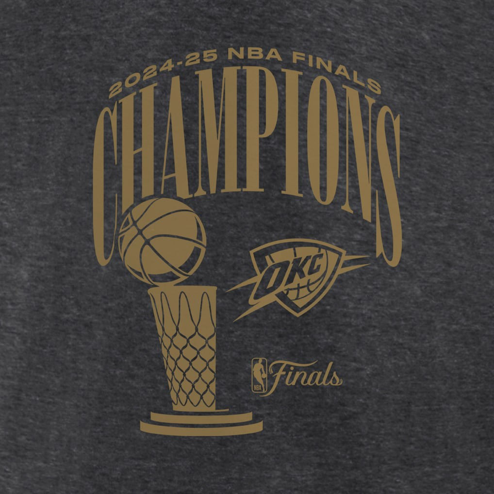 Oklahoma City Thunder Women's 2025 NBA Finals Champions Double Dribble V-Neck T-Shirt Heather Charcoal - NBA