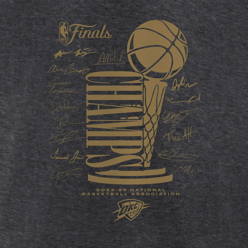 Oklahoma City Thunder Women's 2025 NBA Finals Champions Double Dribble V-Neck T-Shirt Heather Charcoal - NBA