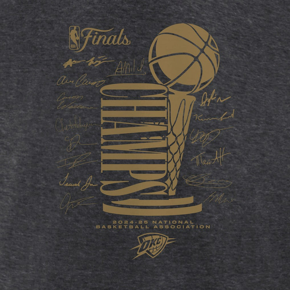Oklahoma City Thunder Women's 2025 NBA Finals Champions Double Dribble V-Neck T-Shirt Heather Charcoal - NBA