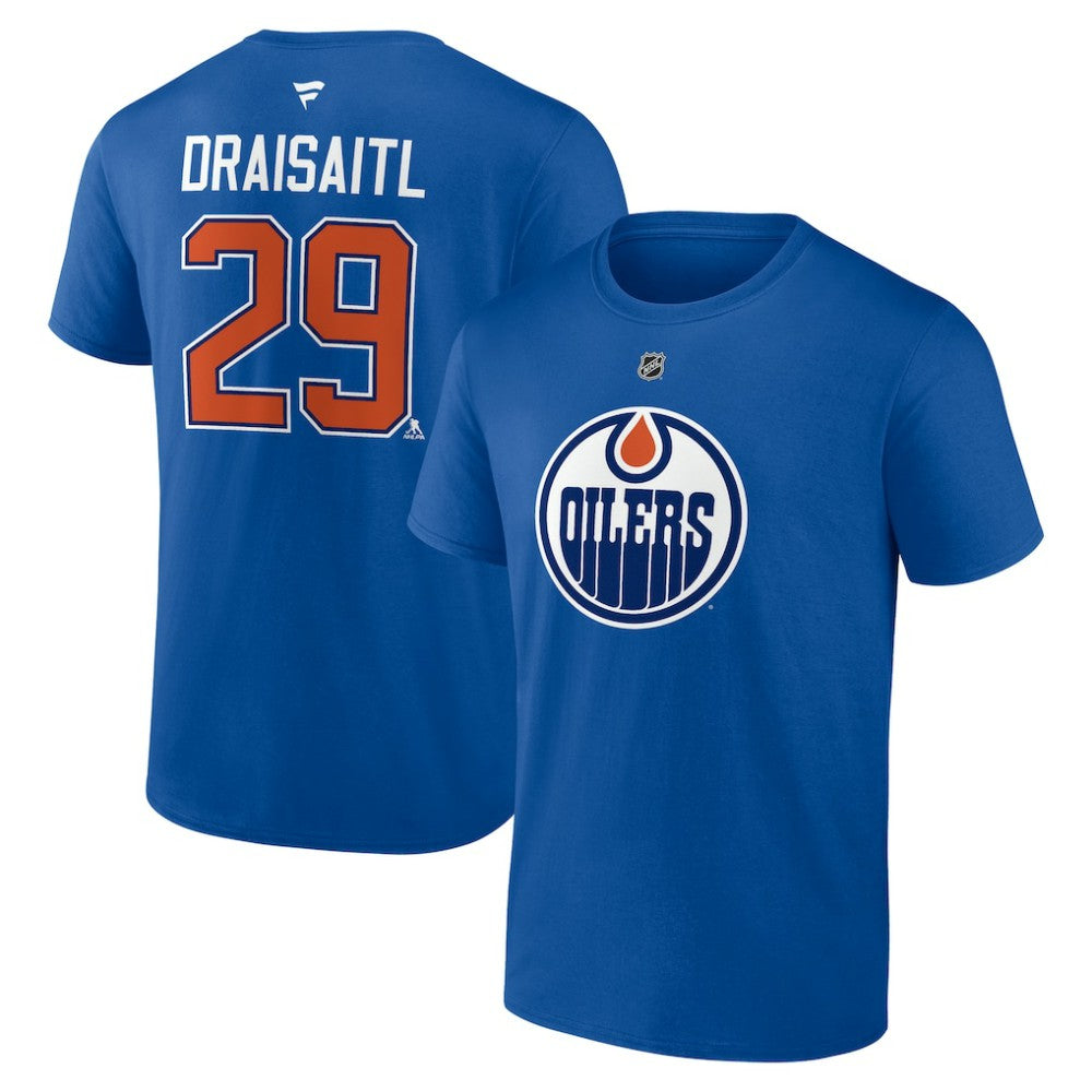 Leon Draisaitl Edmonton Oilers Fanatics Authentic Stack Name & Number T-Shirt - Royal - NHL