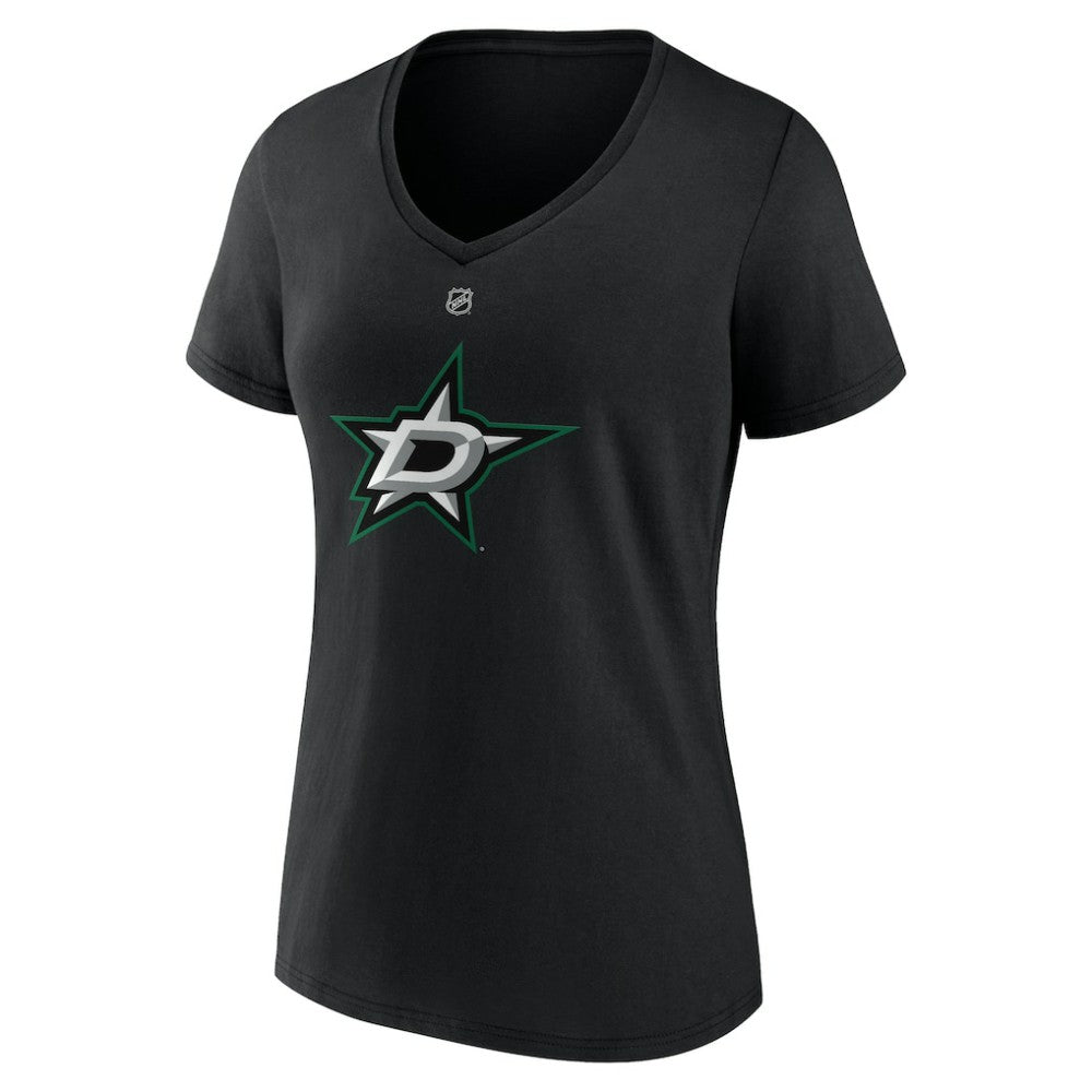 Mikko Rantanen Dallas Stars Fanatics Women's Authentic Stack Name & Number V-Neck T-Shirt - Black - NHL