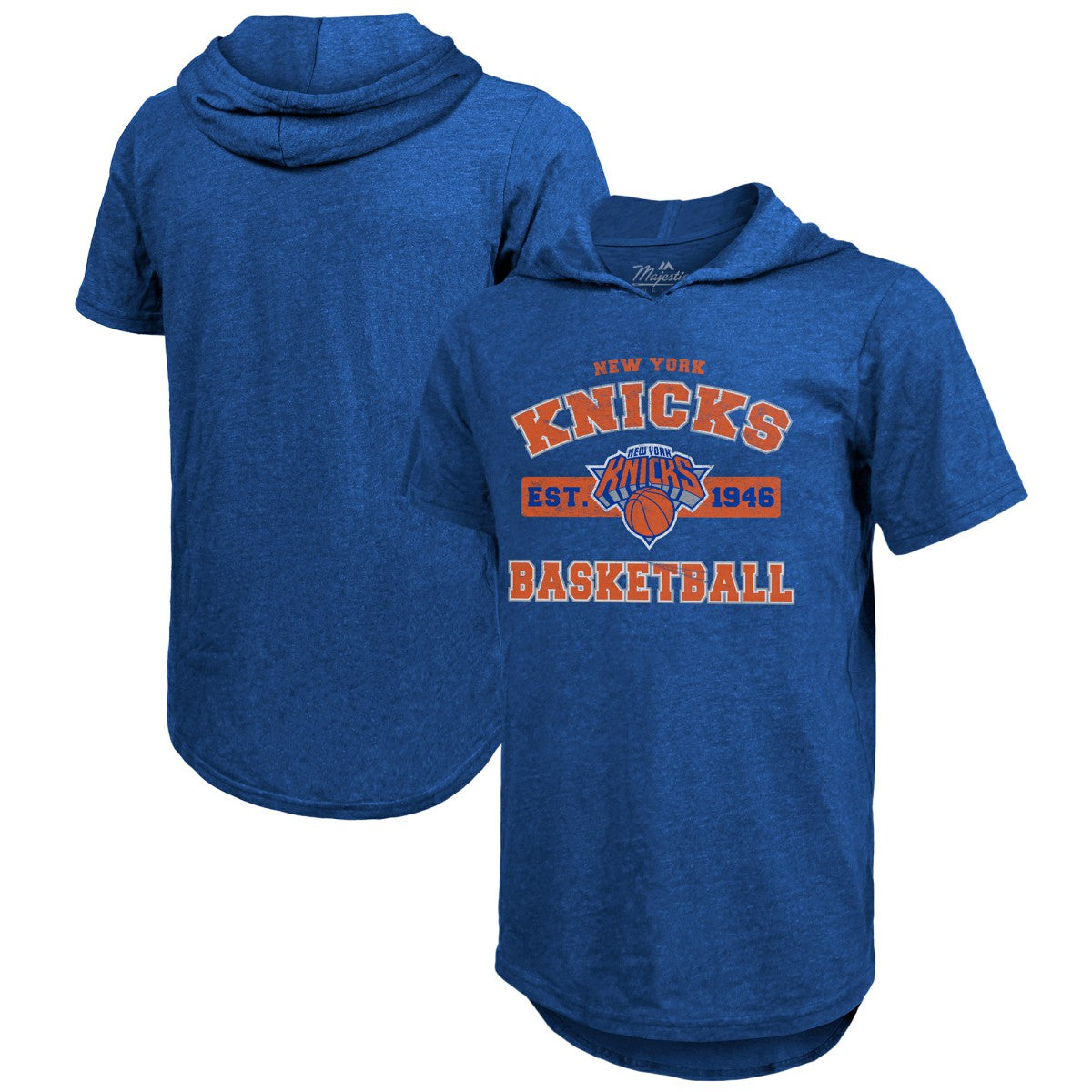 New York Knicks Majestic Threads Tri-Blend Hoodie T-Shirt Royal - NBA