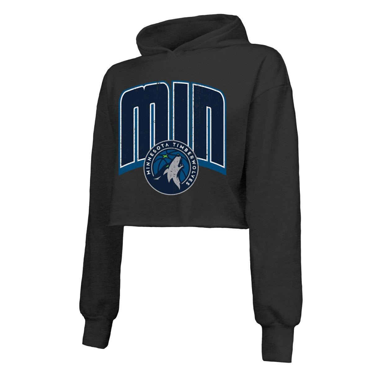 Minnesota Timberwolves Majestic Threads Women's Tri-Blend Cropped Pullover Hoodie Black - NBA