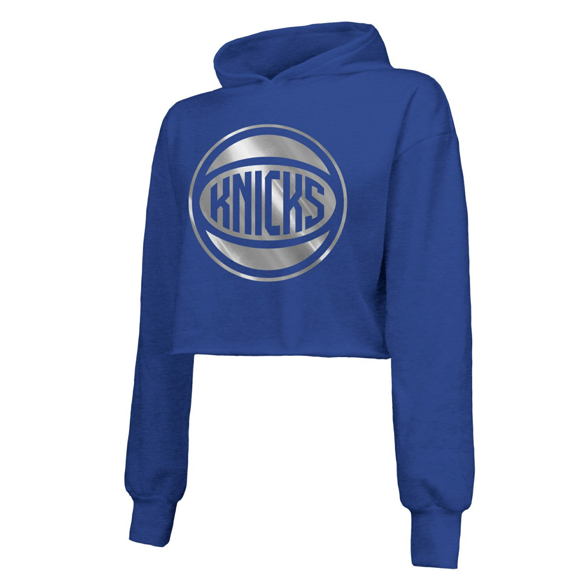 New York Knicks Majestic Threads Women's Tri-Blend Cropped Pullover Hoodie Royal - NBA
