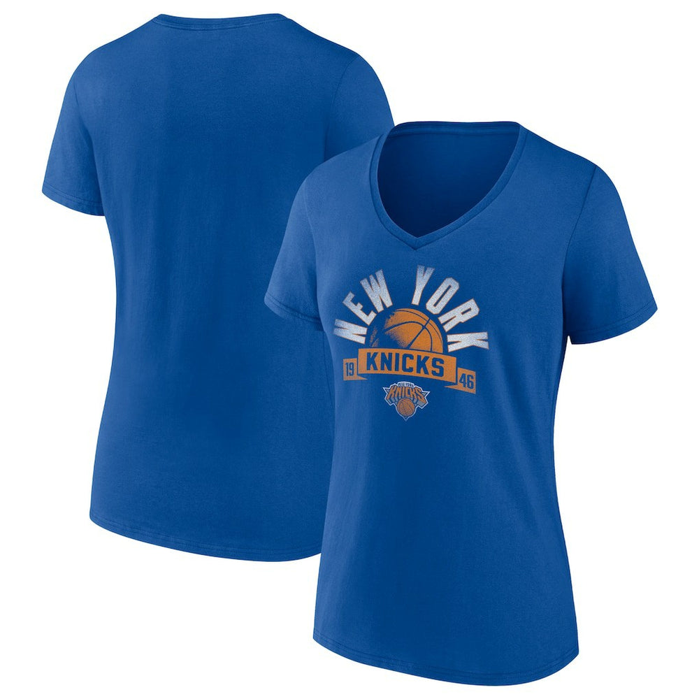 New York Knicks Women's '90s Graphic V-Neck T-Shirt Blue - NBA