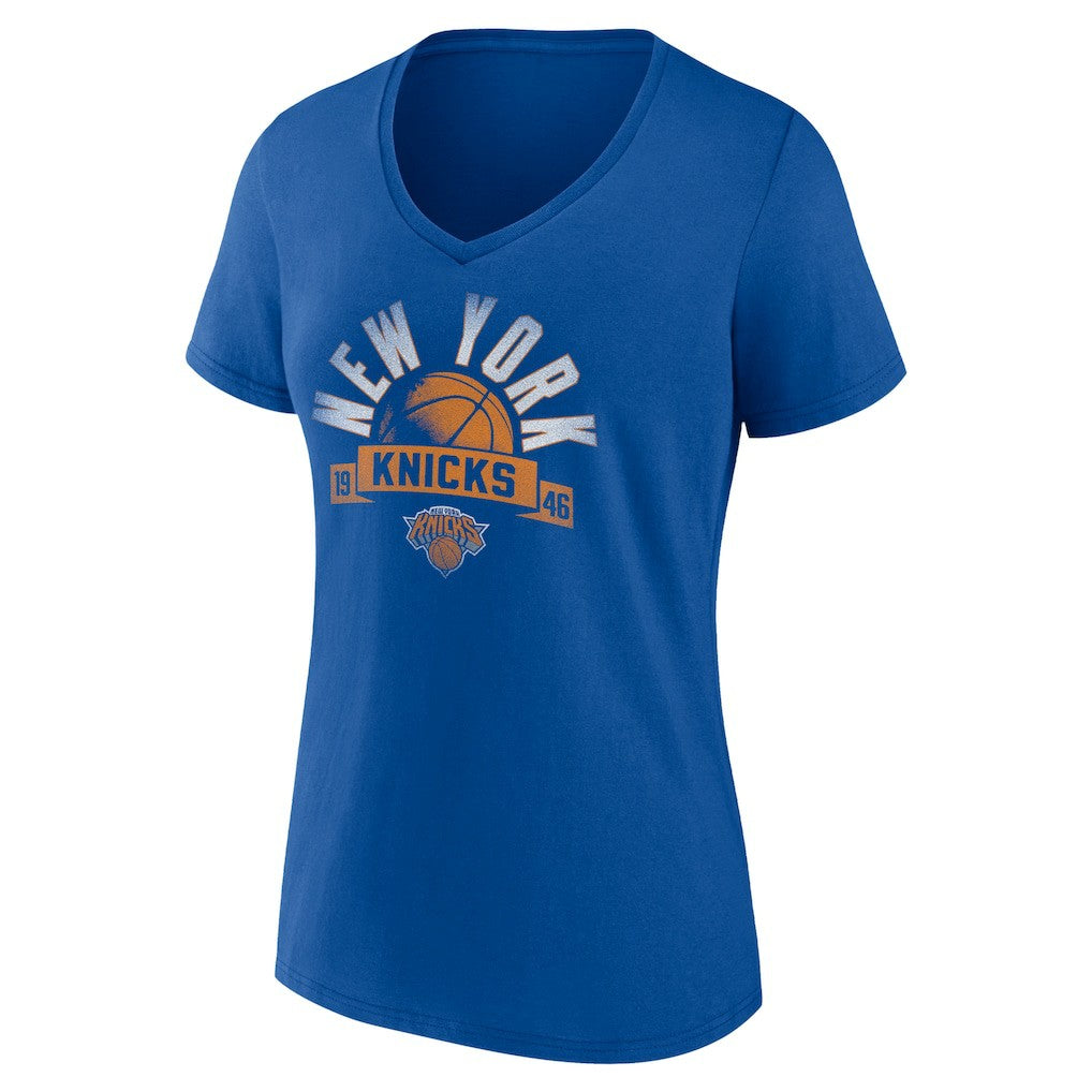 New York Knicks Women's '90s Graphic V-Neck T-Shirt Blue - NBA
