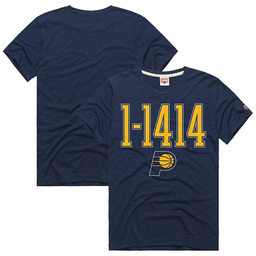 Indiana Pacers Homage Unisex The "1-1414" Comeback Record Tri-Blend T-Shirt Navy - NBA