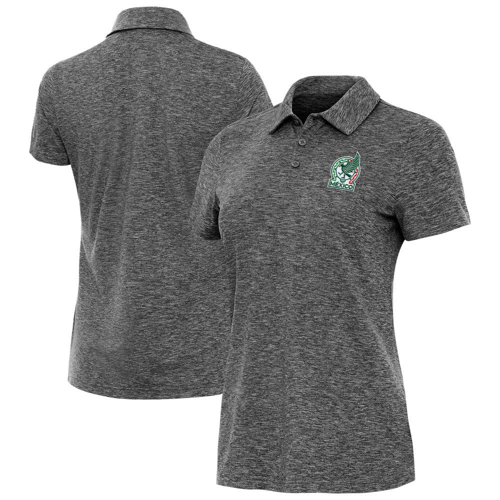 Mexico National Team Antigua Women's Triple Shot Polo Heather Black - FIFA World CUP