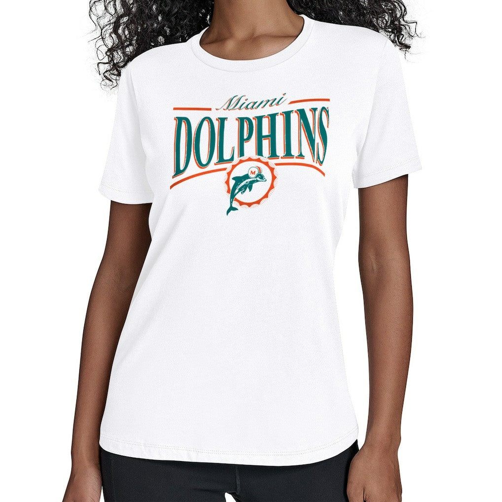 Miami Dolphins Starter Women's Throwback Arch Stripe T-Shirt White | NFL