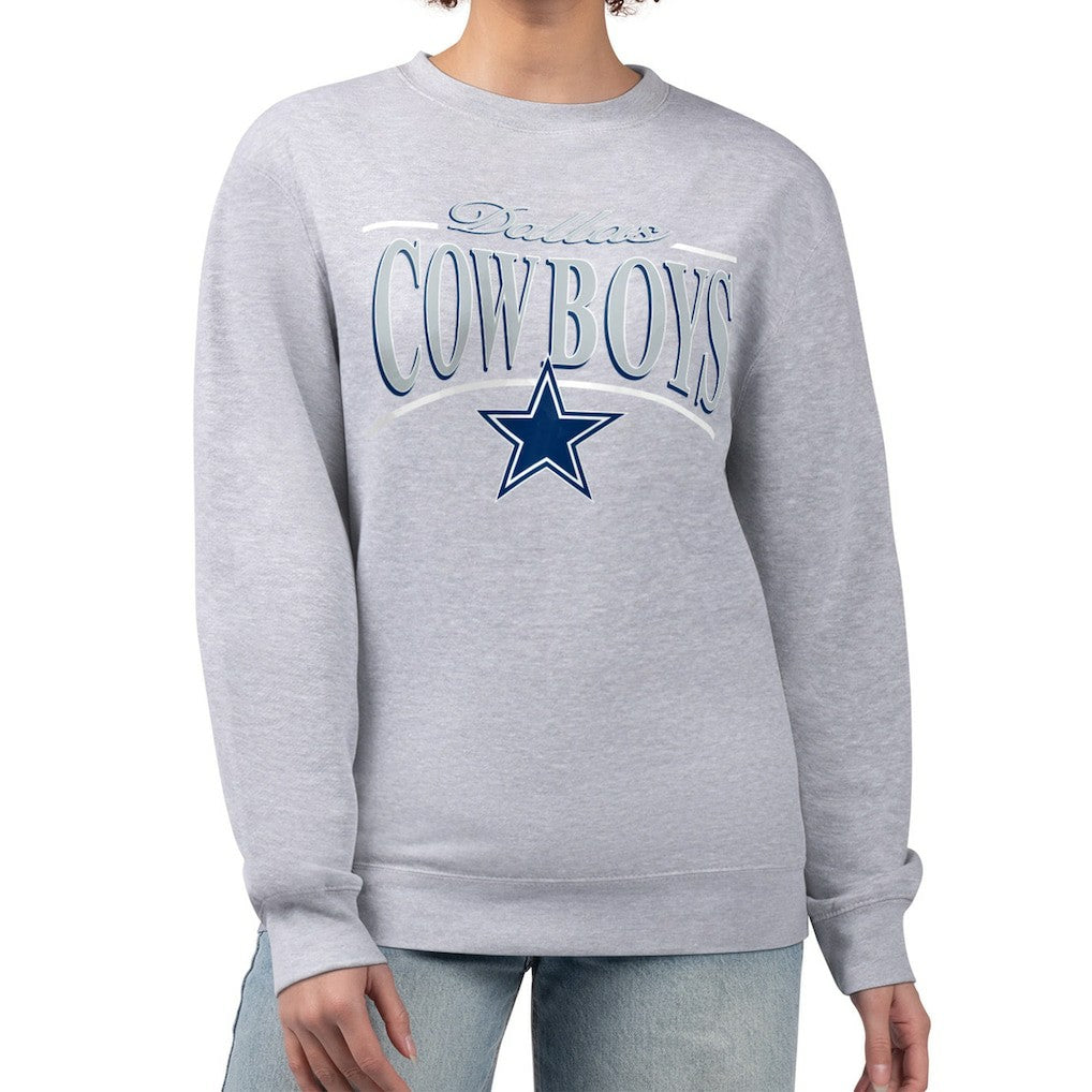 Dallas Cowboys Starter Women's Arch Stripe Fleece Pullover Sweatshirt Gray | NFL