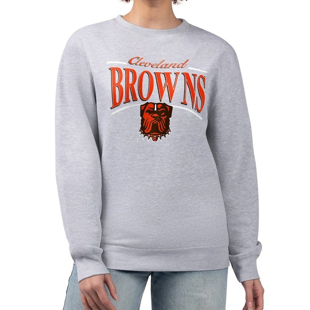 Cleveland Browns Starter Women's Arch Stripe Fleece Pullover Sweatshirt Gray | NFL