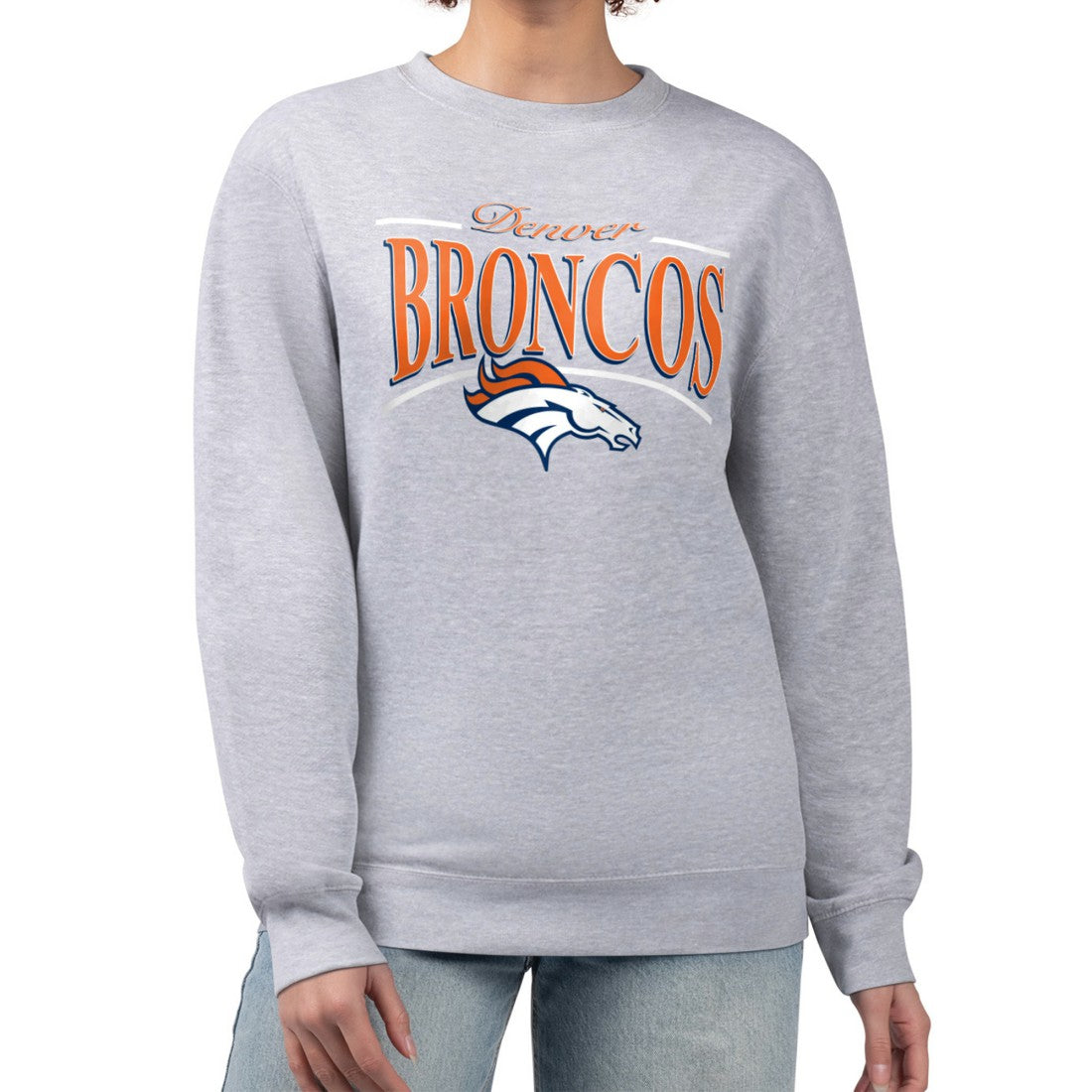 Denver Broncos Starter Women's Arch Stripe Fleece Pullover Sweatshirt Gray | NFL