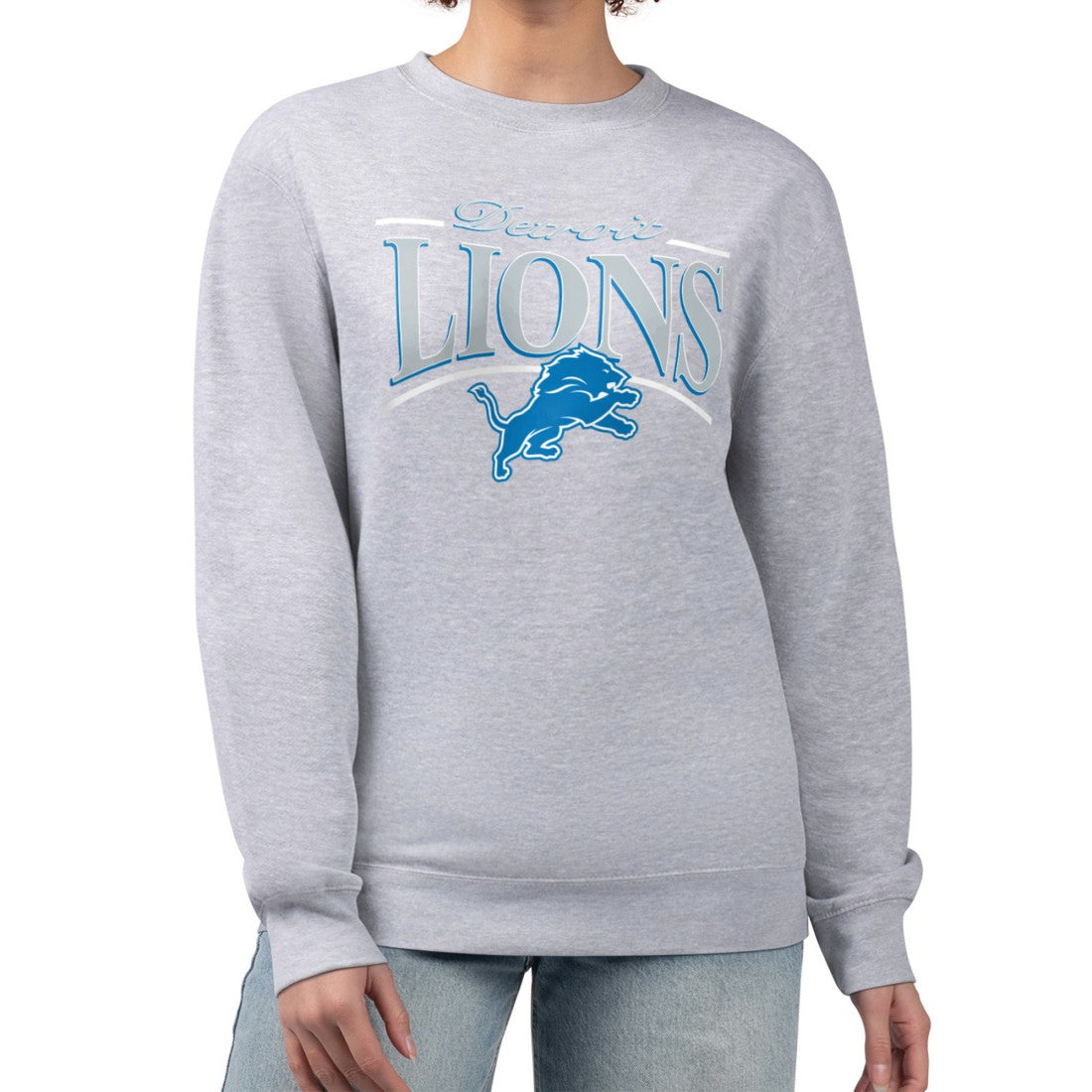 Detroit Lions Starter Women's Arch Stripe Fleece Pullover Sweatshirt Gray | NFL
