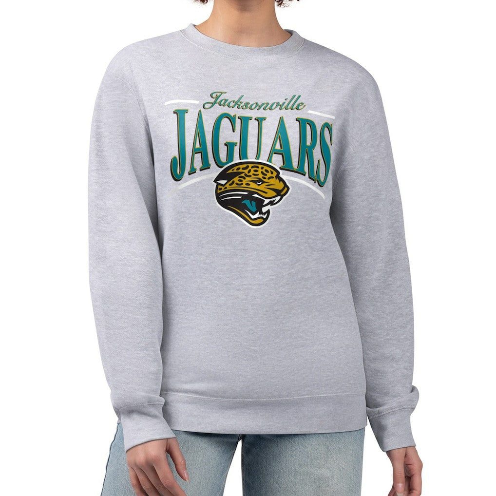 Jacksonville Jaguars Starter Women's Throwback Arch Stripe Fleece Pullover Sweatshirt Gray | NFL