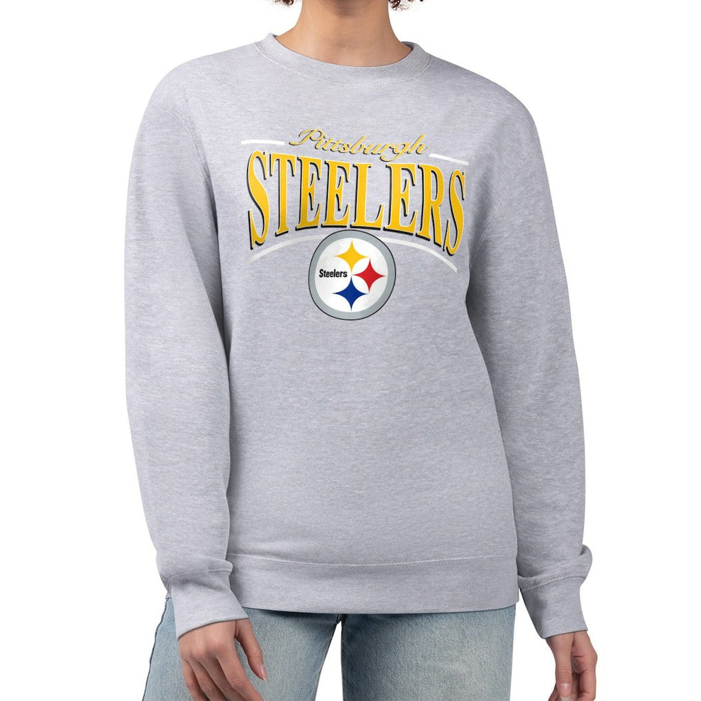 Pittsburgh Steelers Starter Women's Arch Stripe Fleece Pullover Sweatshirt Gray | NFL