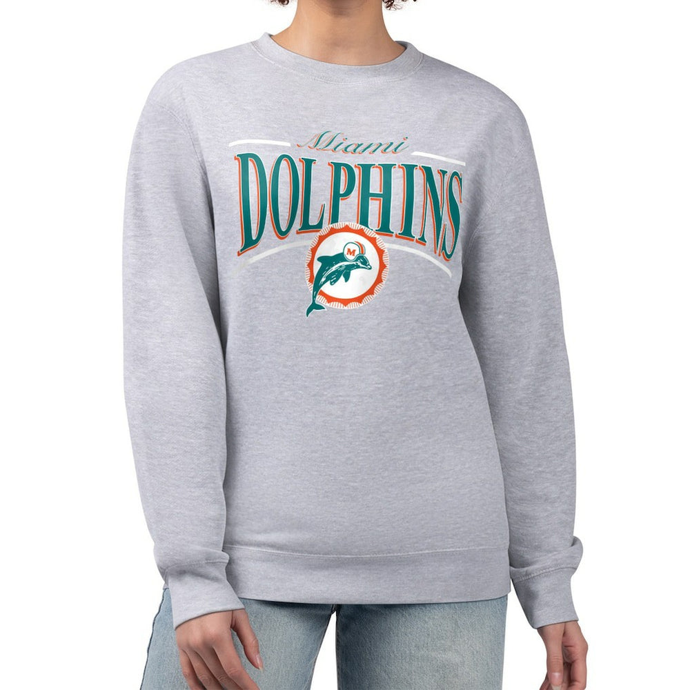 Miami Dolphins Starter Women's Throwback Arch Stripe Fleece Pullover Sweatshirt Gray | NFL