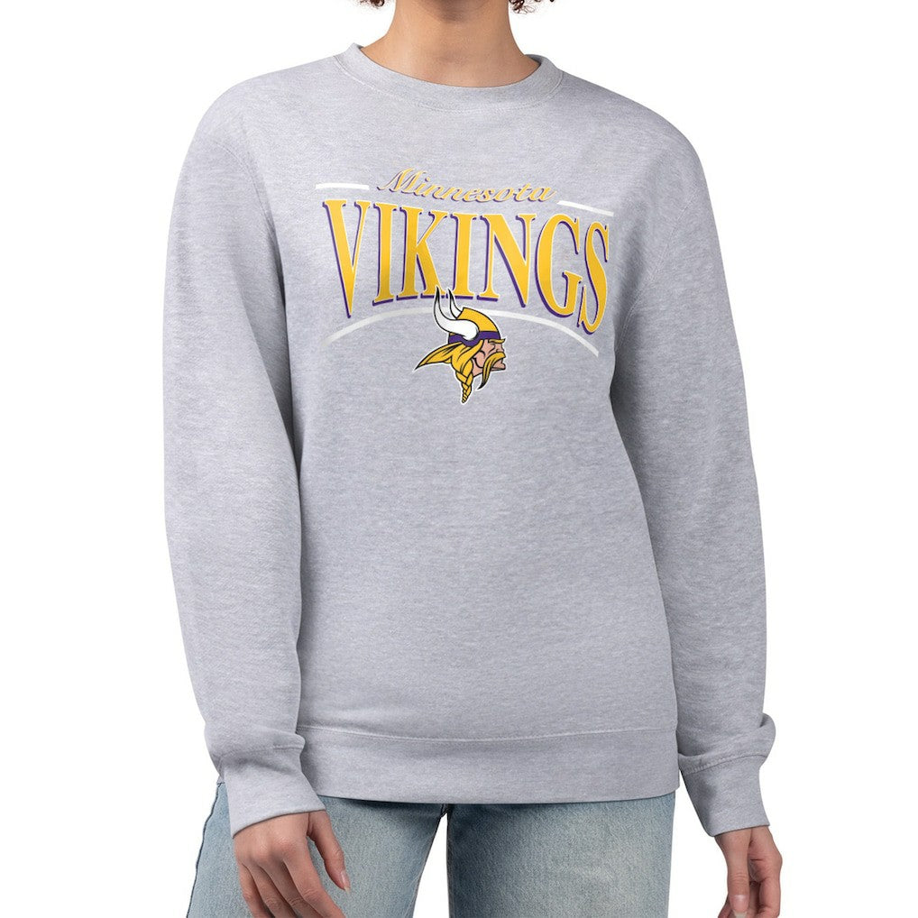 Minnesota Vikings Starter Women's Arch Stripe Fleece Pullover Sweatshirt Gray | NFL