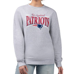 New England Patriots Starter Women's Arch Stripe Fleece Pullover Sweatshirt Gray | NFL