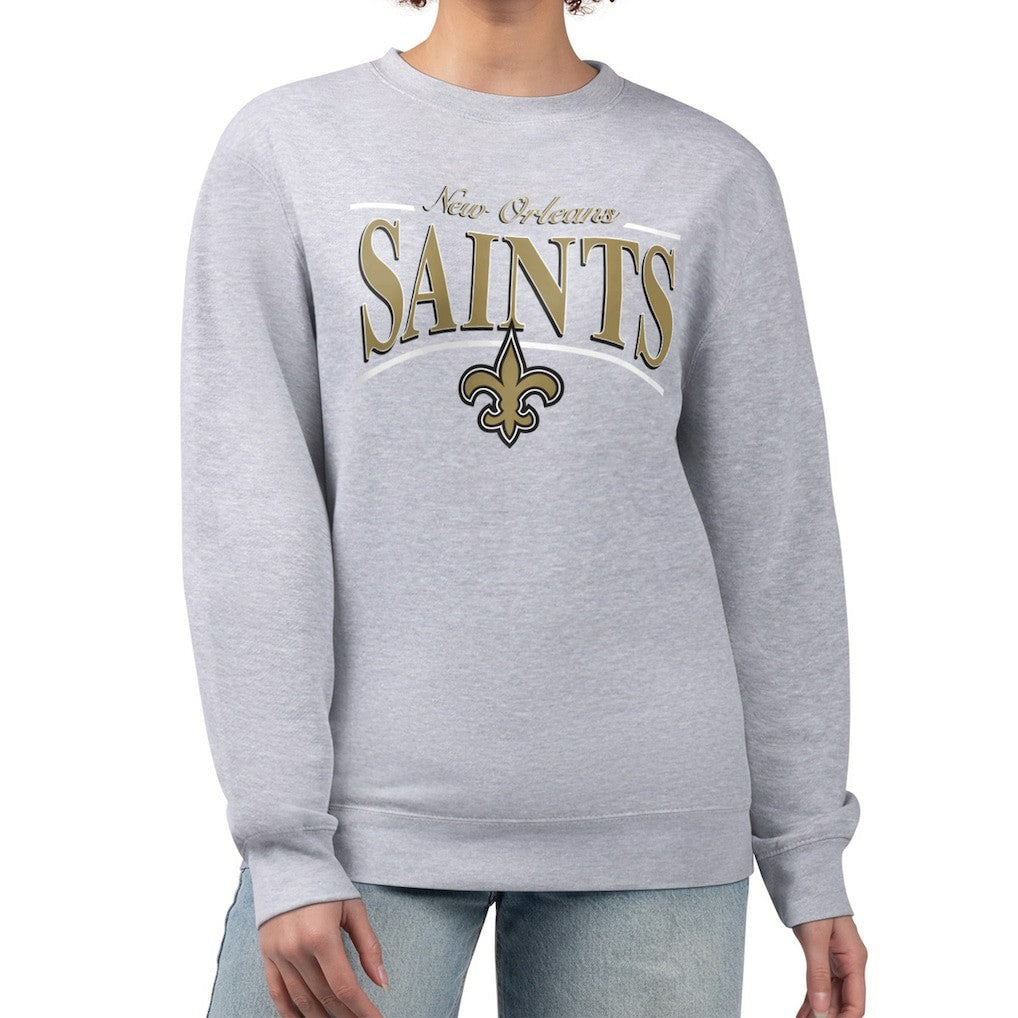 New Orleans Saints Starter Women's Arch Stripe Fleece Pullover Sweatshirt Gray | NFL