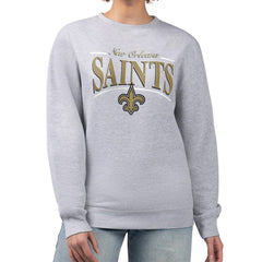 New Orleans Saints Starter Women's Arch Stripe Fleece Pullover Sweatshirt Gray | NFL